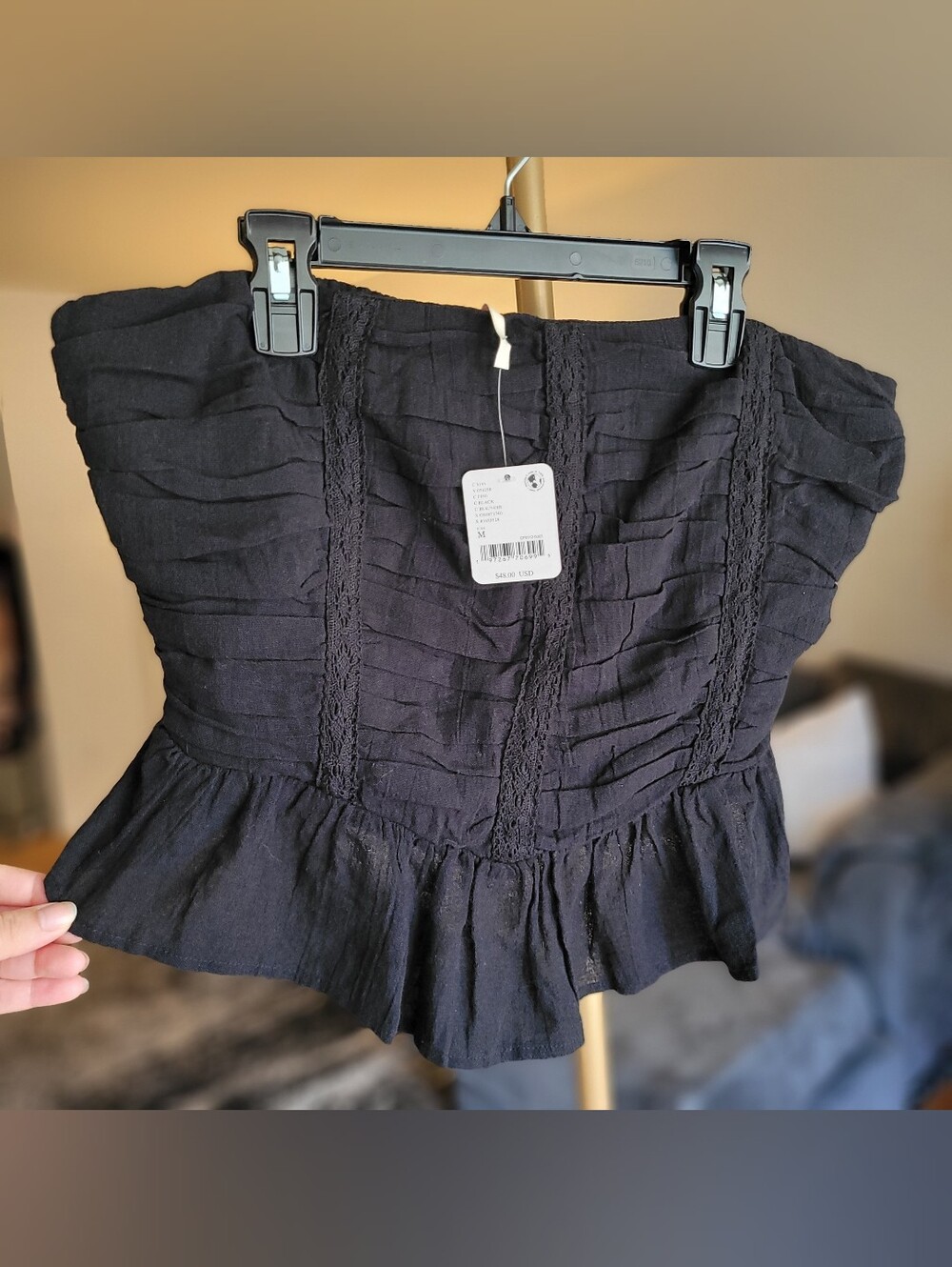 Free People Fun In The Sun Top Black Strapless Ruffled Peplum Crop Top Size M - Picture 6 of 11